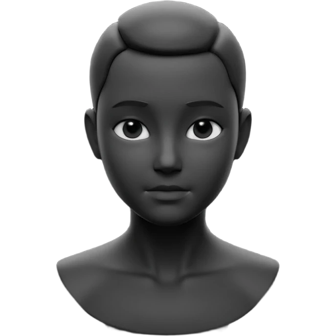 minimalist 3d avatar, stylized human bust, no hairstyle, distinctive facial features, smooth matte plastic texture, soft cinematic lighting, subtle rim light, clay render style, modern digital illustration, octane render. black, completely monochrome, matte emoji
