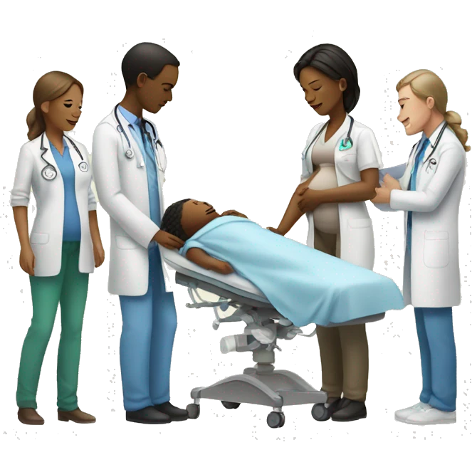 a woman gives birth and doctors stand nearby emoji