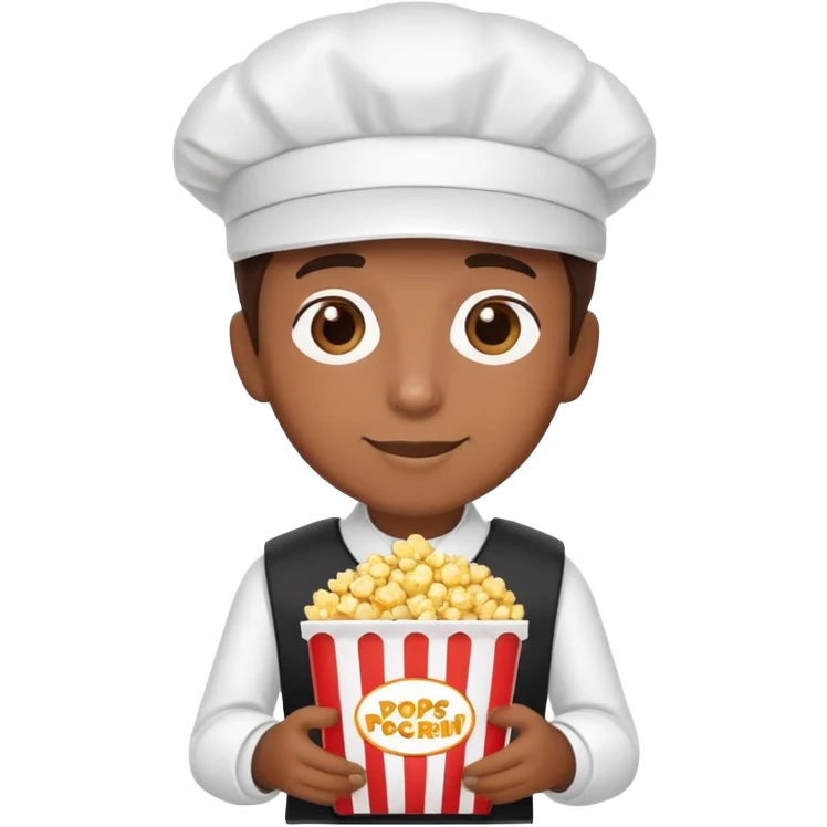persona vendedora de crispetas en un cine, con uniforme y caja de palomitas emoji