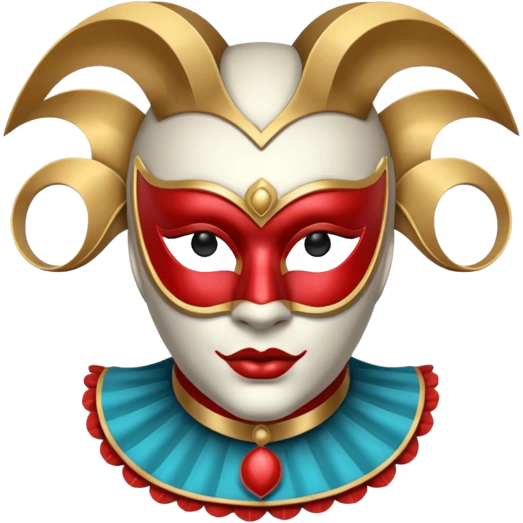circus masked performer portrait, head and shoulders only, elegant carnival mask, dramatic costume collar, mysterious expression, 3D cartoon, mobile game icon style, clean background, no text, no watermark emoji