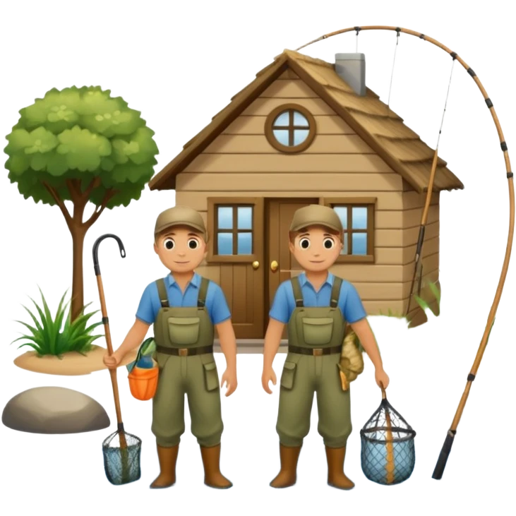 two guys entering on their house with fishing rods emoji