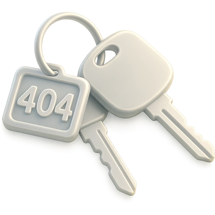 A set of 3D rendered car keys with a distinctive key fob displaying "404" - suggesting you can't start/access what you're looking for, but EuroHub has the keys to help you find the right page. emoji