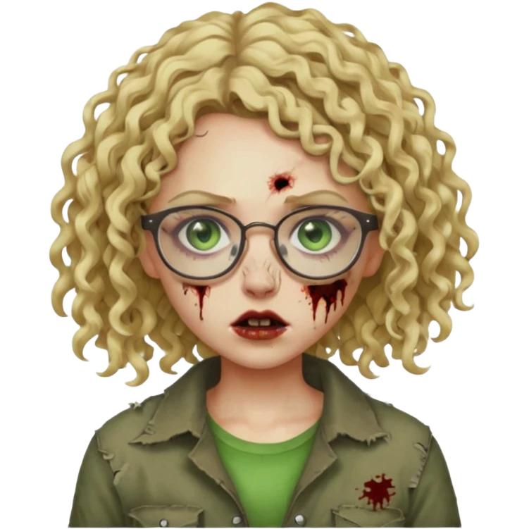 a curly girl blonde with green eyes and glasses zombie emoji