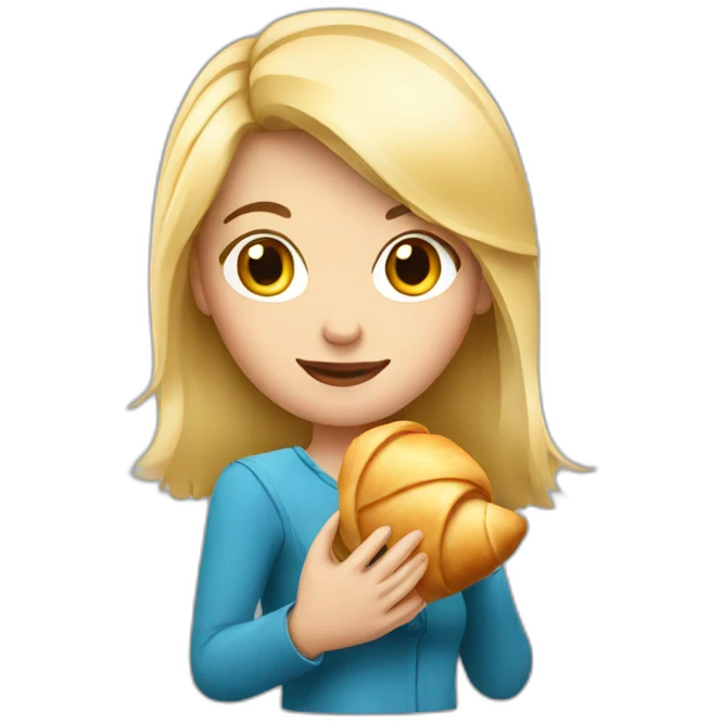 French Blond Girl Holding one Croissant emoji