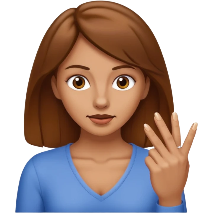 Fille brune et blanche qui a un ongle entre les canines de sa bouche emoji