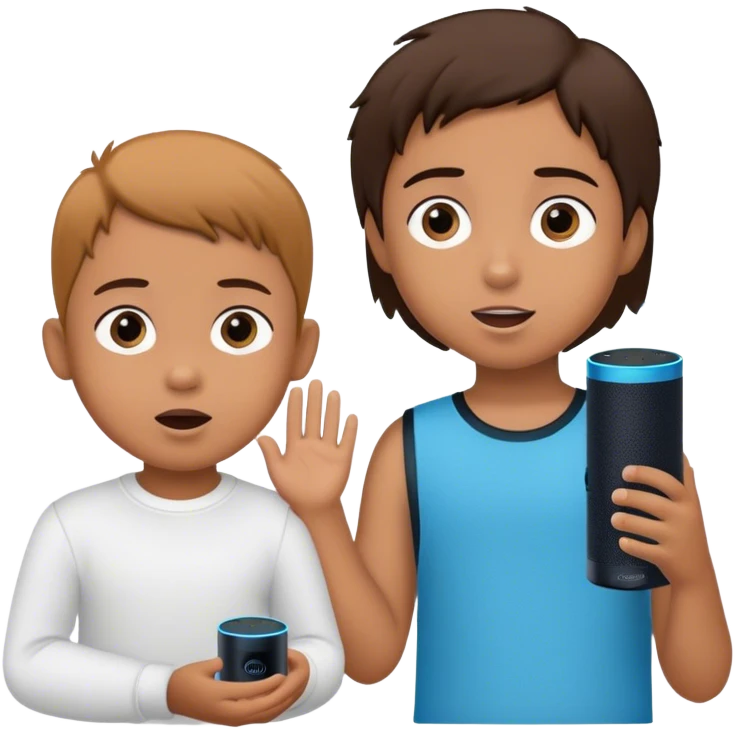 a child is talking to a amazon alexa emoji
