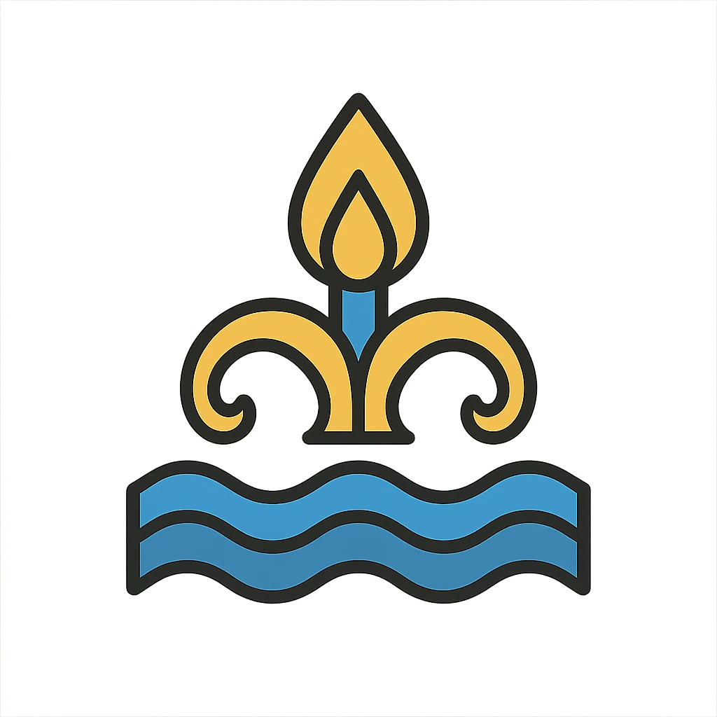 official logo of South Pars Gas Complex inspired by gas flame and sea, blue and gold colors, modern and formal style, no text emoji