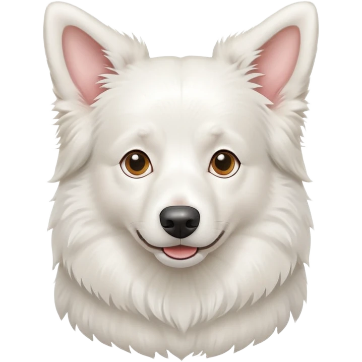 A pure white Border Collie dog sitting, with fluffy fur, alert pointed ears, and friendly expression emoji