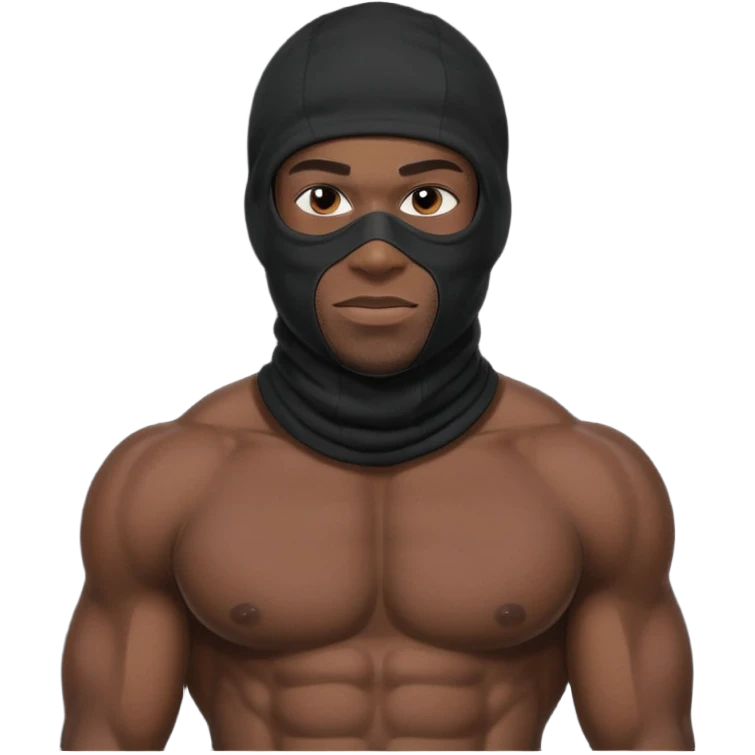 smug muscular african male black baraklava ski mask wearing guy with no top. emoji