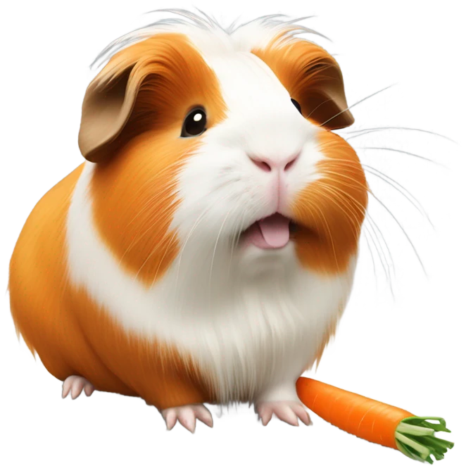 orange and white long hair guinea pig eating a carrot emoji