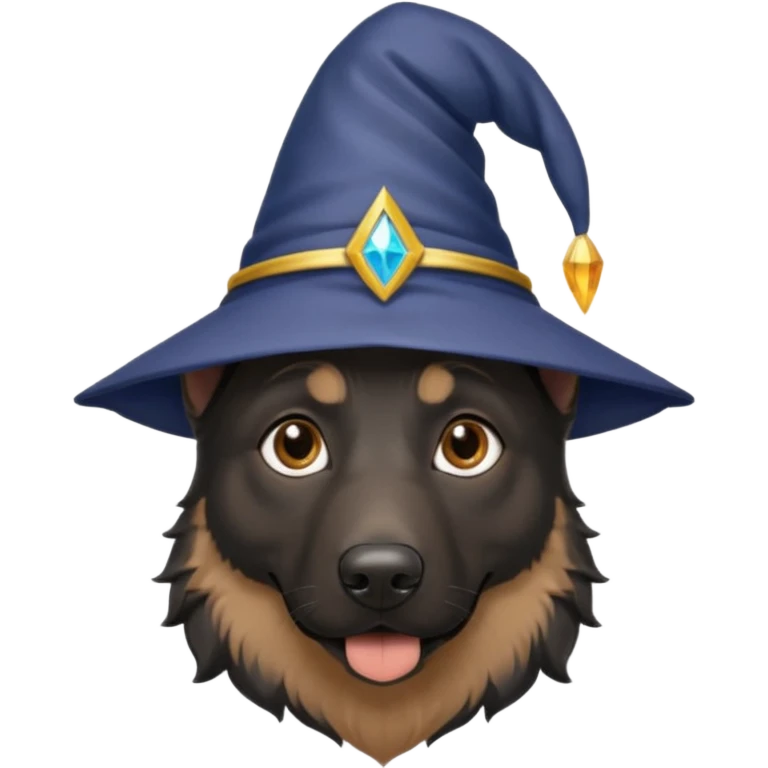 all black german shepherd face wearing a wizard hat emoji