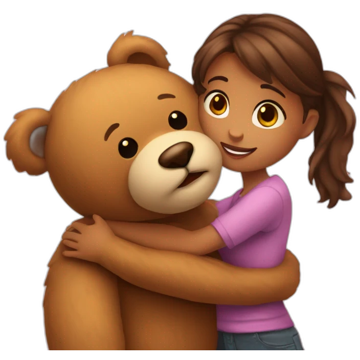 big teddy bear with girl in love emoji