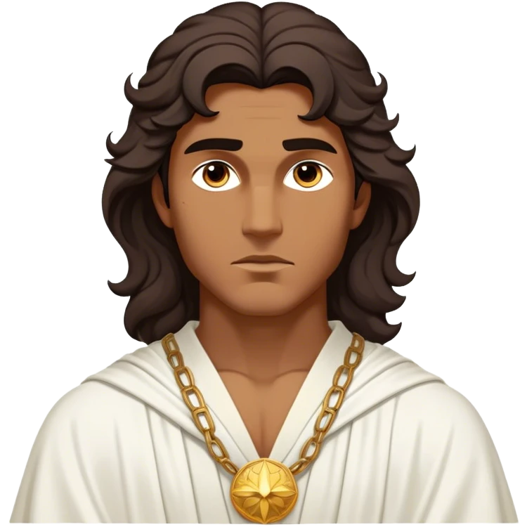 Cinematic Realistic Hercules Portrait, depicted as a classical Greek hero inspired by the Disney version yet echoing the refined proportions and serene dignity of Michelangelo's David. His idealized, sun-kissed bronze skin glows with timeless strength, and his thick, wavy dark hair falls in natural, sculpted curls. Draped in a flowing white robe with delicate golden accents, his expressive eyes radiate determined nobility, all rendered under dynamic natural lighting with a mythic, radiant glow. emoji