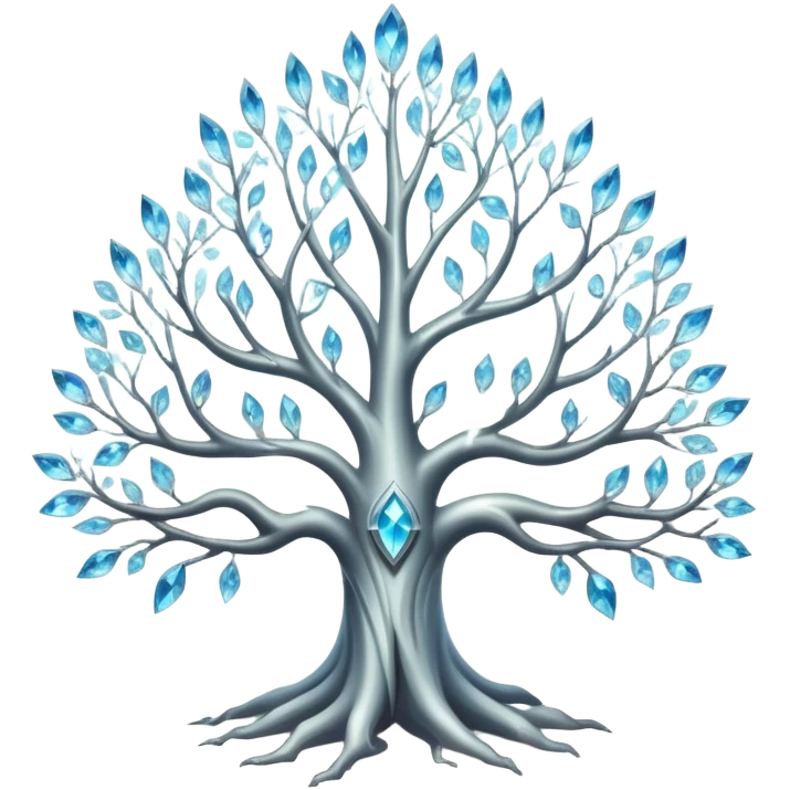 Spiritual magical ethereal silver tree with crystals hanging in it emoji
