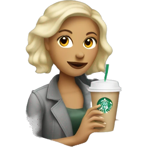 Blonde woman driving silver hatchback drinking Starbucks emoji