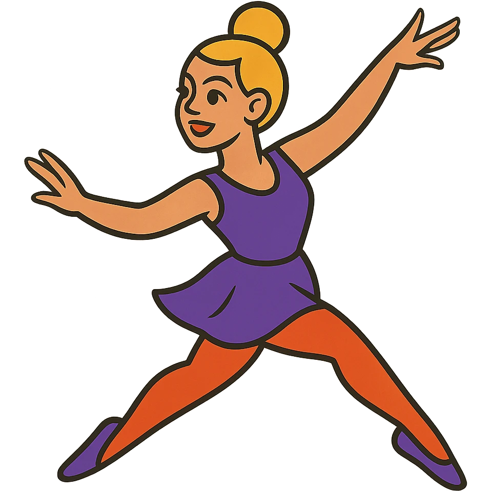 Dana Dawson with blond hair in a chignon, dance pose emoji