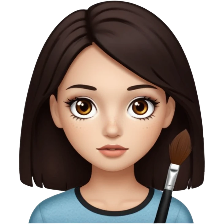 too dark brown 3b hair with dark brown eyes and too long lashes and some make up with freckle and light brown skin emoji