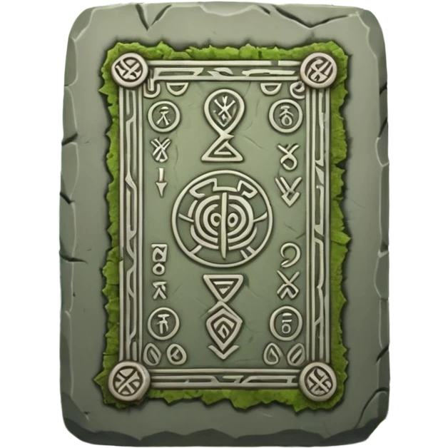 Stone Tablet – Carved gray slab with ancient runes in jungle emoji