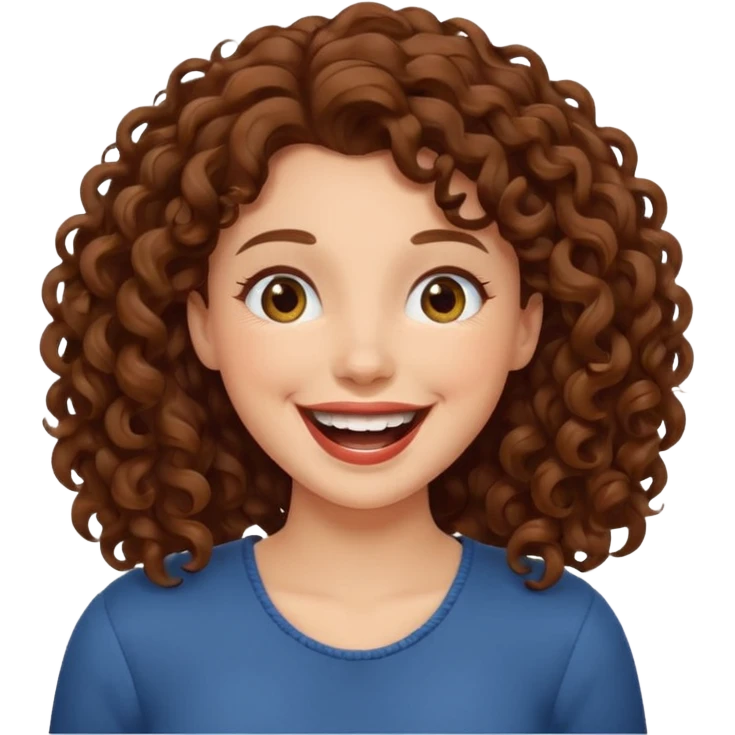 Perempuan berambut coklat dan ikal, tertawa emoji