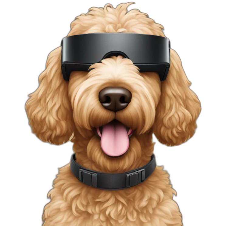 dark brown golden doodle wearing VR headset emoji