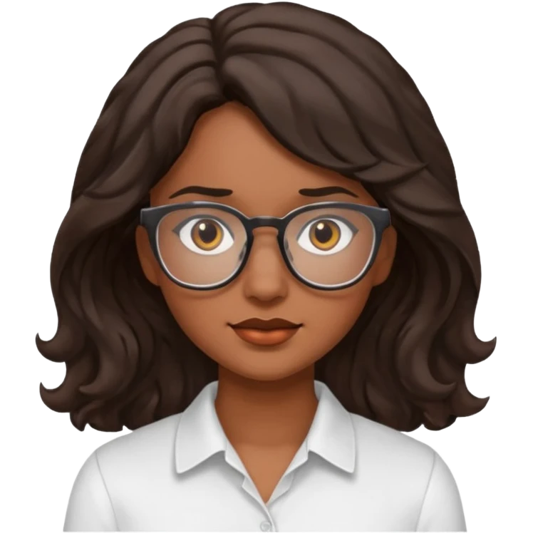 Emoji of a wavy hear dark young woman with glasses and a white shirt emoji