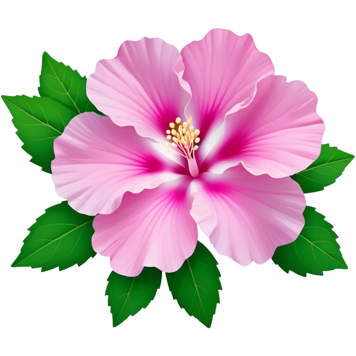 Cinematic Realistic image of a Mugunghwa flower (Rose of Sharon), rendered with delicate petal textures and vibrant pink hues, set against a minimalist background with gentle, diffused lighting that highlights its national significance emoji