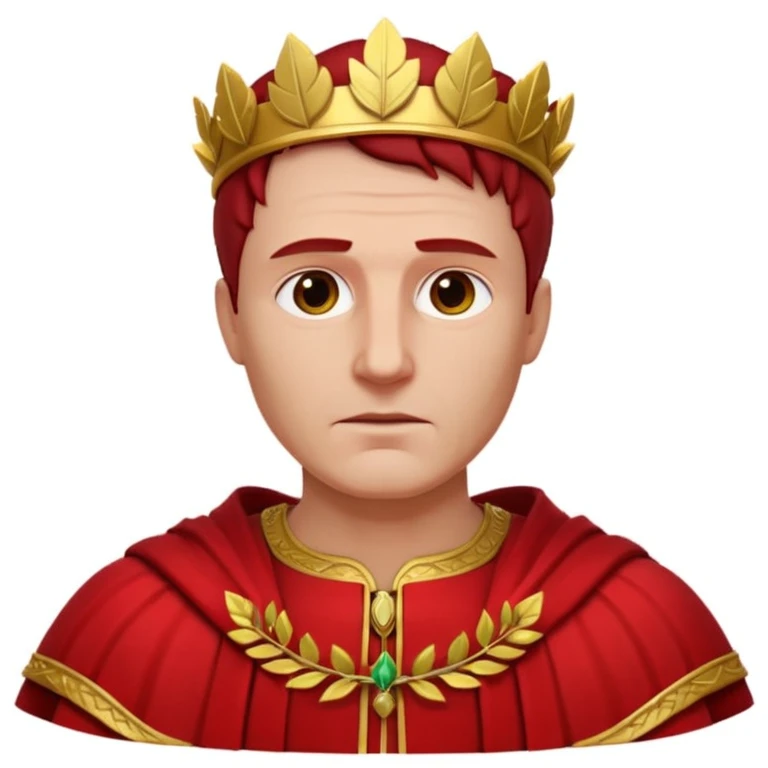Julius Caesar wearing a red robe and laurel wreath, realistic 3D art style, white background emoji