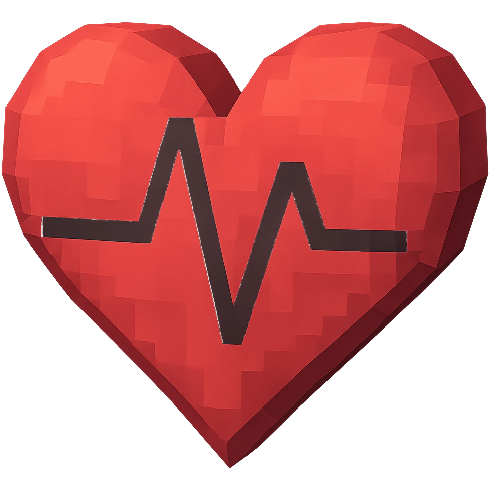 Make this red heart with pulse look vintage and 3D with subtle retro shading and depth, keeping the pulse effect, no background. emoji