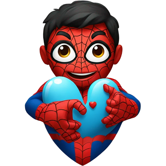 Spiderman holding a heart emoji