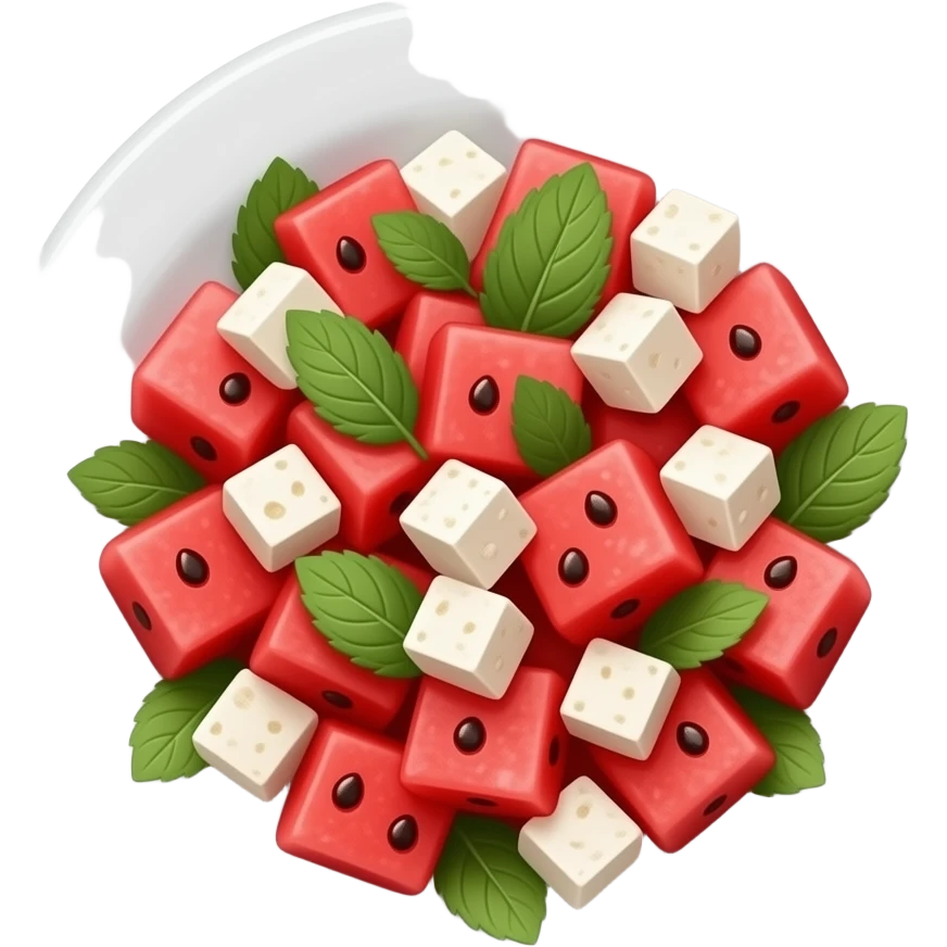 WATERMELON pieces salad with feta and mint on a plate realistic emoji