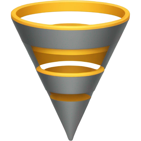 Create a sales funnel image with stacked layers in an emoji style, using simple, rounded shapes, without color or text. Include a Euro symbol (€) on each layer. The funnel should taper from top to bottom, each section showing a basic emoji-like design. emoji