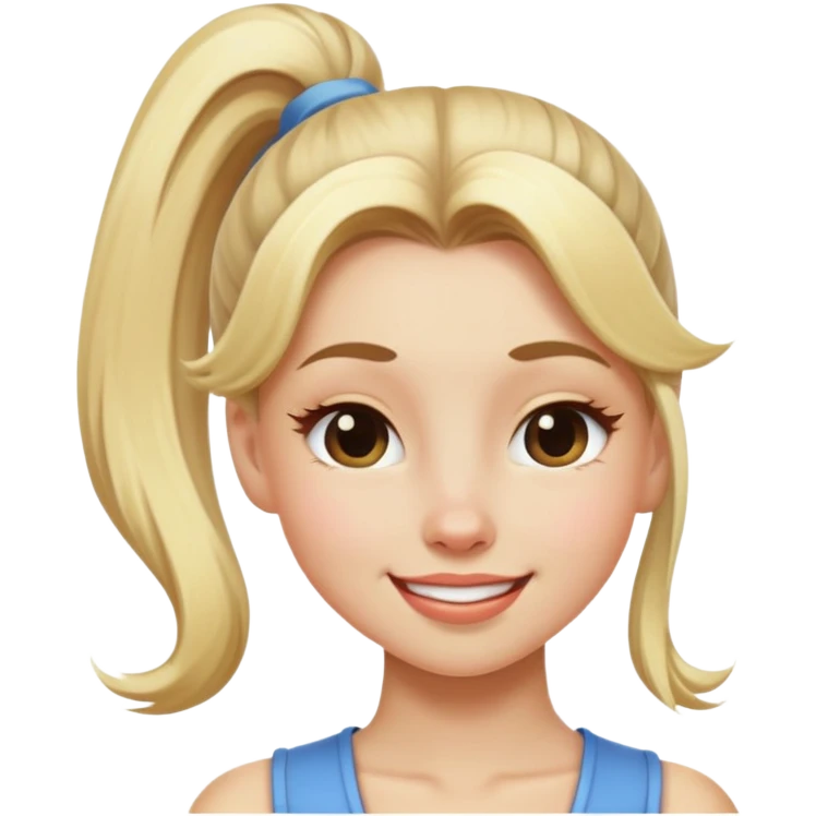 blonde girl with high pony hair, she is making a wink emoji
