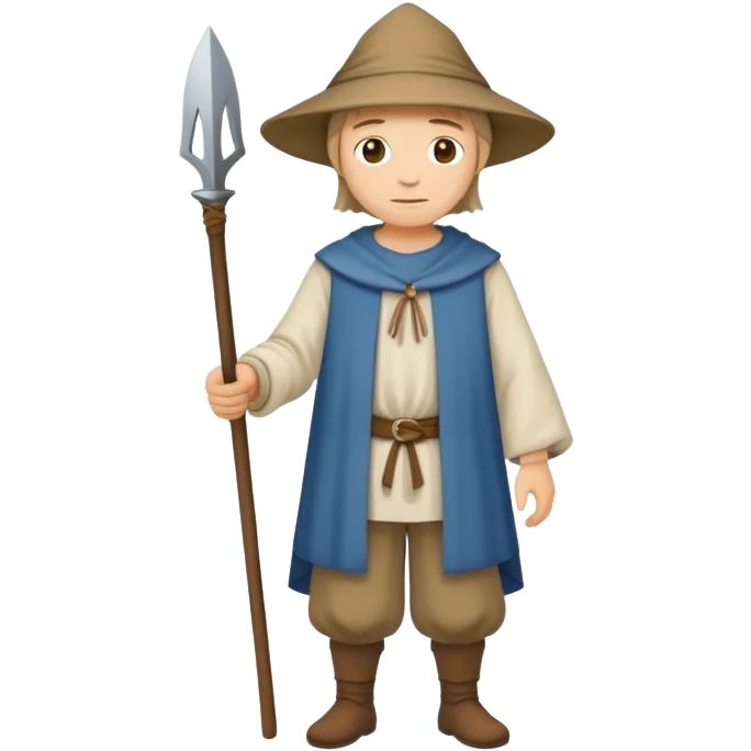Full body of medieval peasant commoner in simple cloth clothing and hat emoji