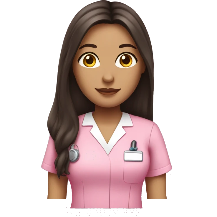 pretty brunette nurse with long hair in pink scrubs emoji