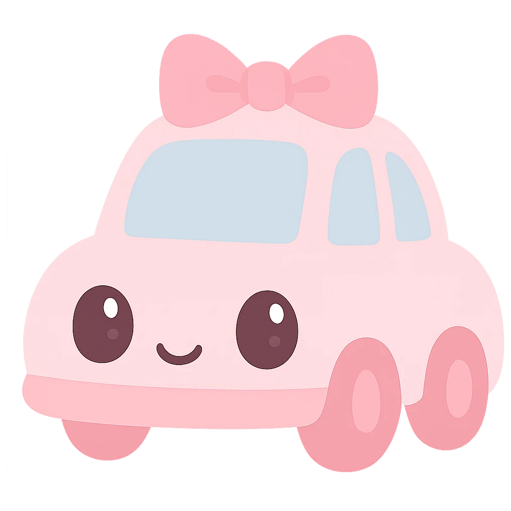 a light pink car with a bow, simple and cute emoji