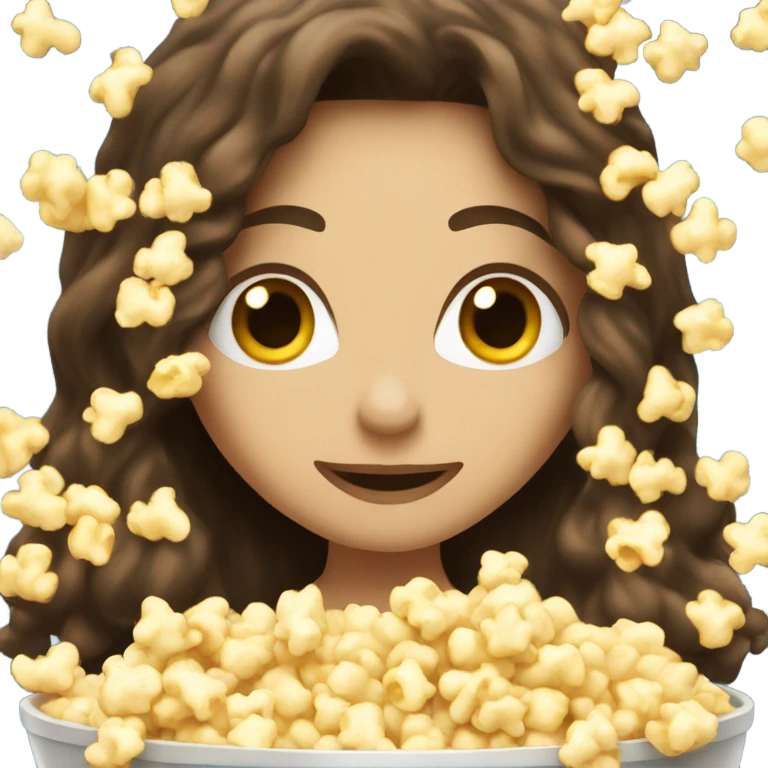 Brunette female with long hair lying in bowl of popcorn emoji