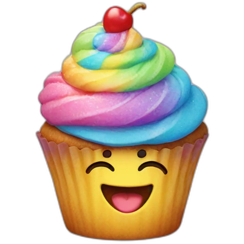 Happy cupcake with rainbow icing  emoji