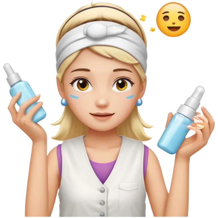 Clean girl aesthetic emoticons, apply skincare products, headband, glowing skin, white vest, soft lighting emoji