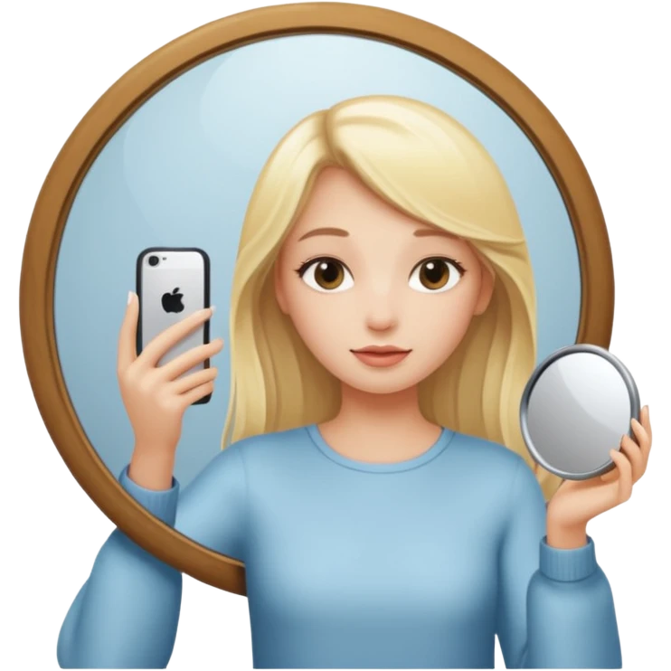 blonde girl taking mirror selfie. Naked emoji