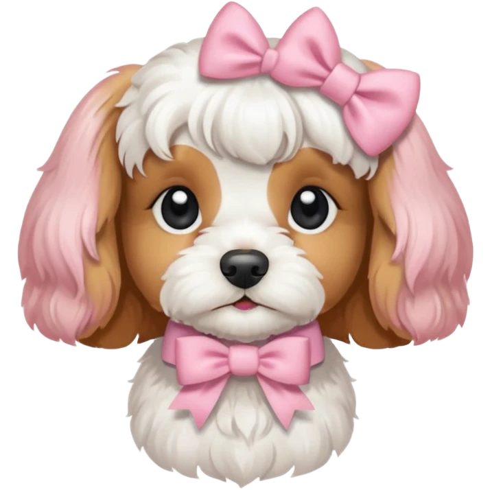 Coquette white cavoodle wearing light pink coquette bows  emoji