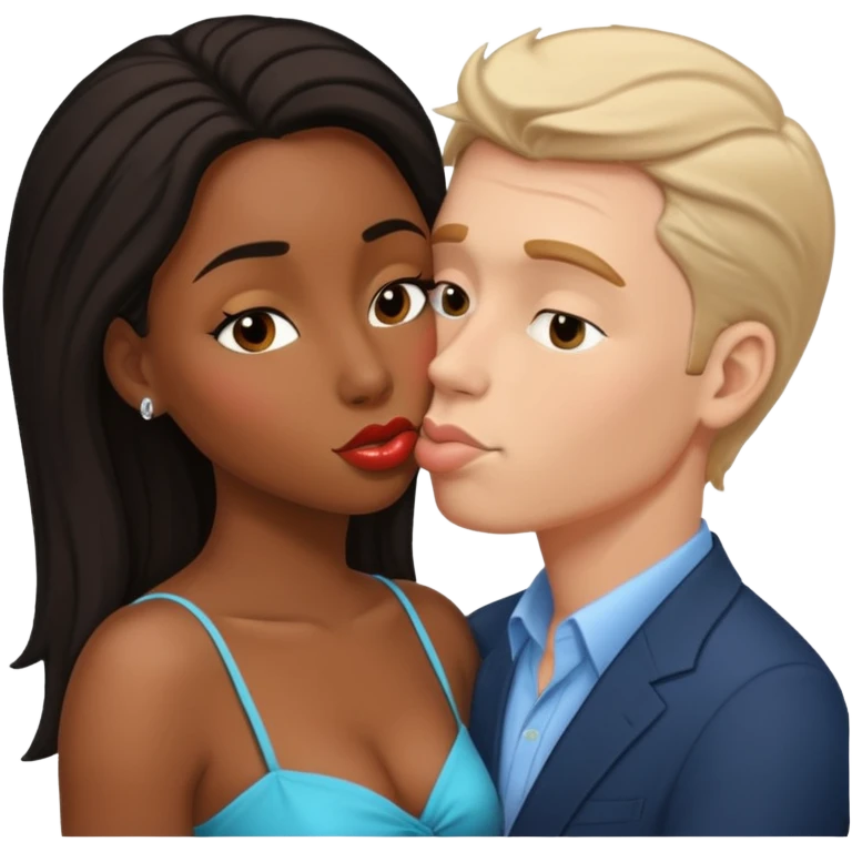 White man black woman kissing emoji