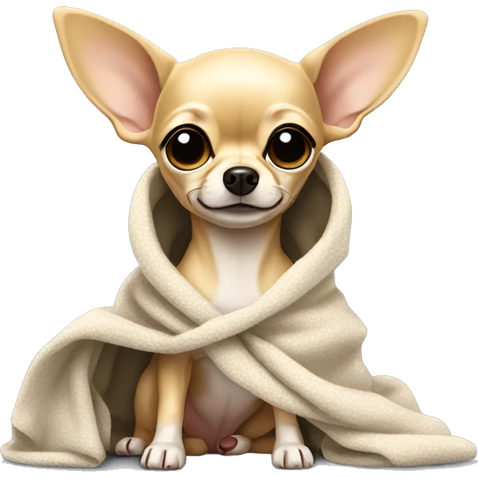 Blonde chihuahua (no white markings) with short hair, big ears, and long legs wrapped in a blanket emoji