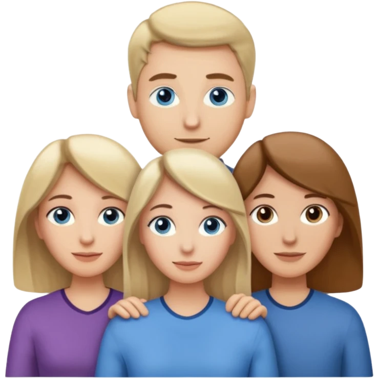 3 people. Throuple. Blank woman with blond hair and blue eye color on left. And also a blank man with brown hair and grey eye color in the middle. And a blank woman with brown hair and grey eye color on the right. Holding each other emoji