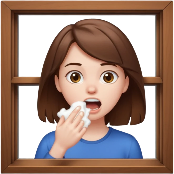 Brown haired girl Foaming at the mouth clawing at a window emoji