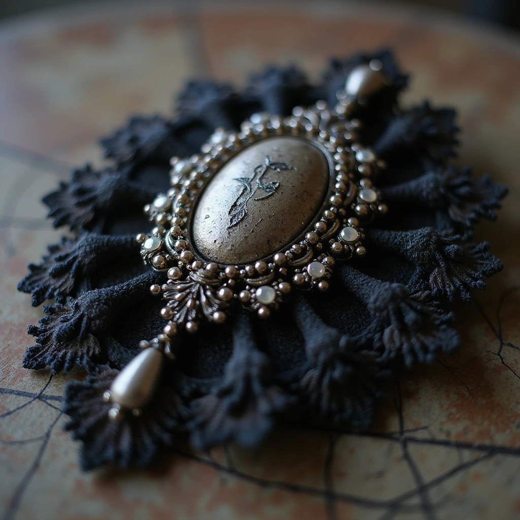 photorealistic gothic brooch with lace and velvet details, variation 3 emoji