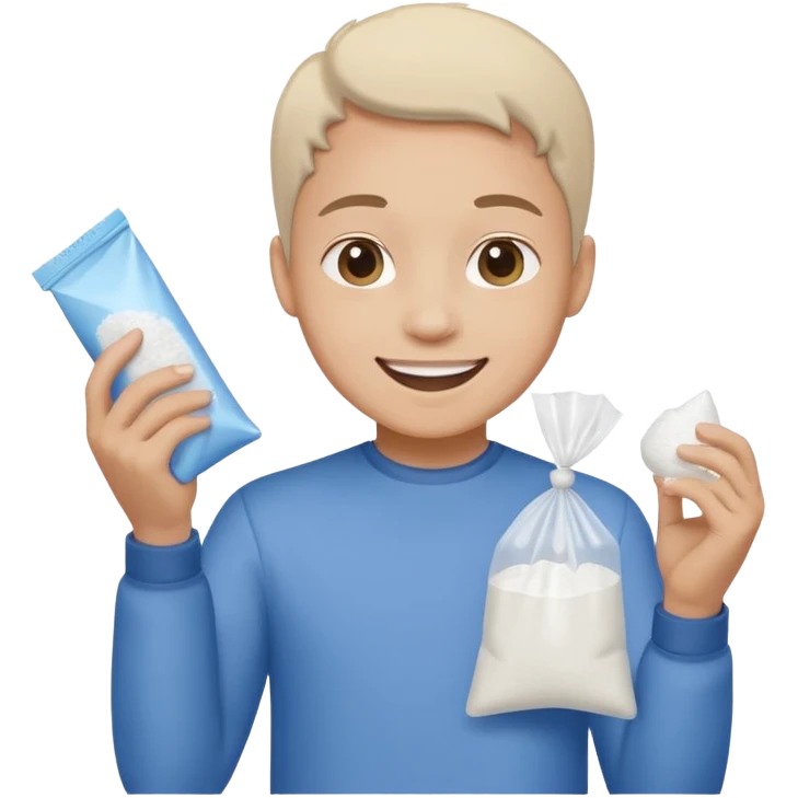 happy with a small plastic bag full of white powder emoji