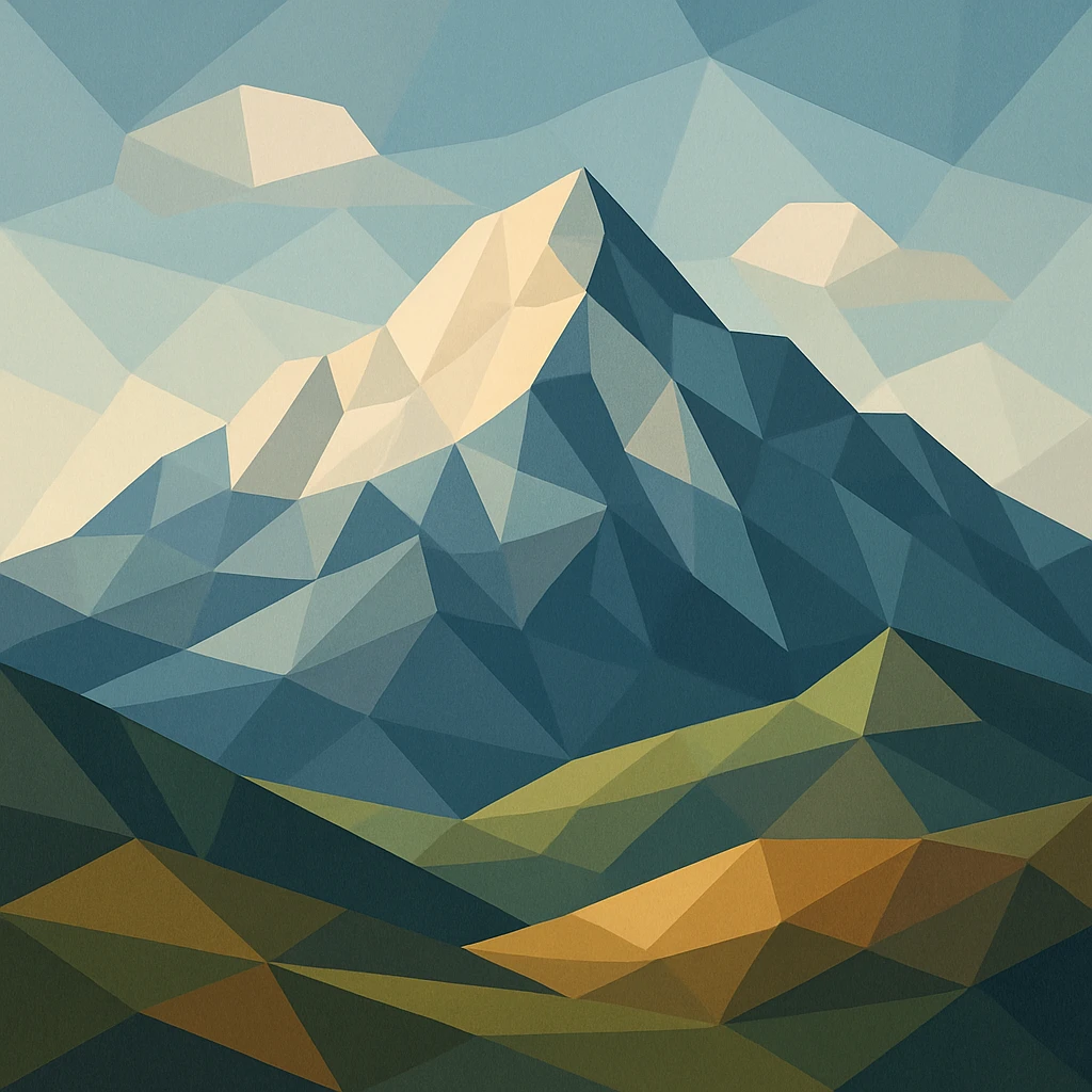 illustration of a mountain landscape made of geometric shapes in polygonal style emoji