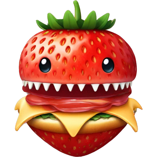 strawberry with a shark head and hamburger legs emoji