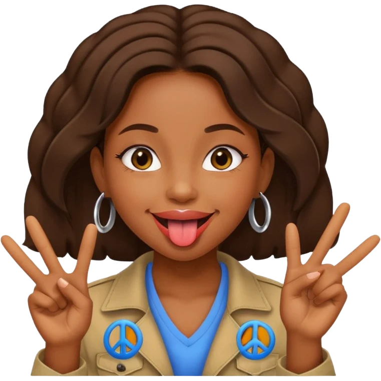 Black Girl with tongue sticking out between peace sign emoji