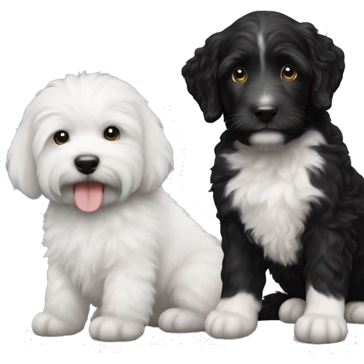 Black labradoodle and white and black kitten emoji